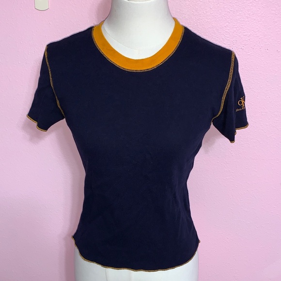 Calvin Klein Jeans Navy/Orange T-Shirt M - Picture 1 of 8